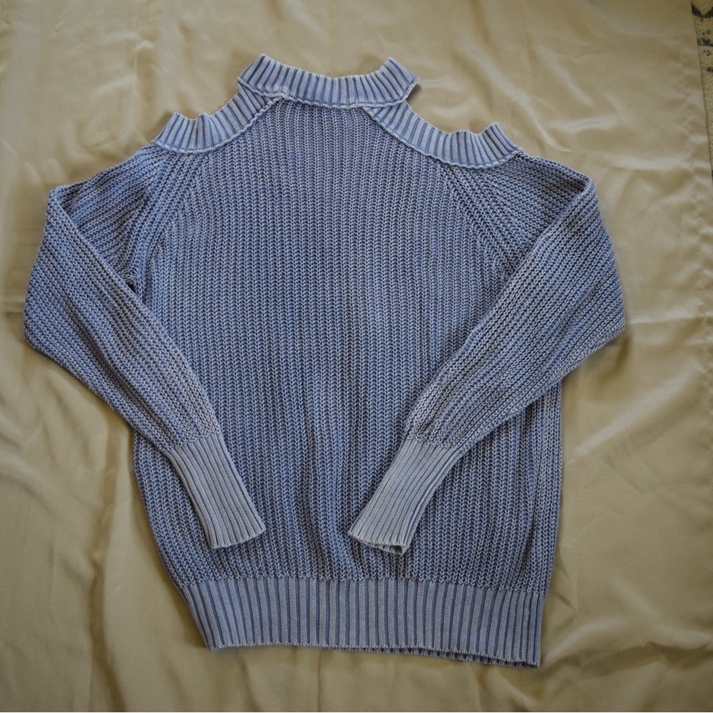 Free People - Light Blue Half Moon Pullover Long Sleeve Sweater Top Size Small